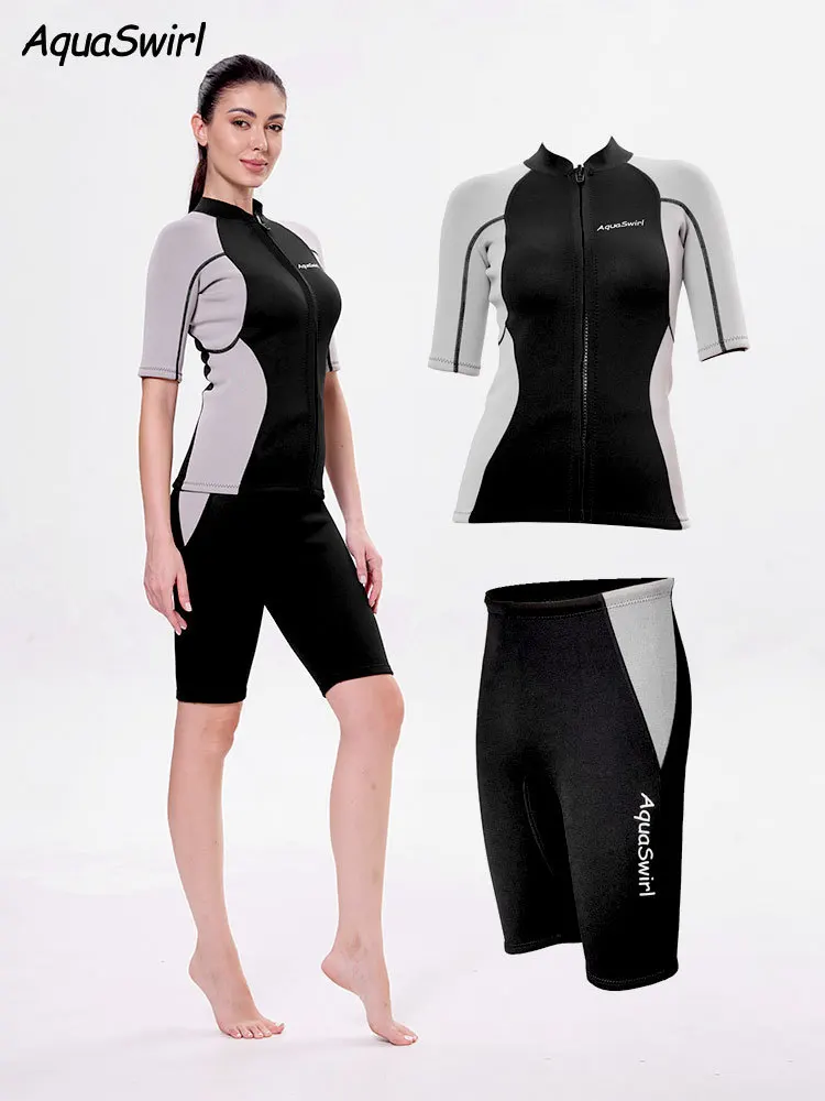 Women 2mm Scuba Dive Suit Split Short Sleeve Top Neoprene Snorkeling Surfing Wetsuit Free-diving Pants Neoprene Diving Swimwear