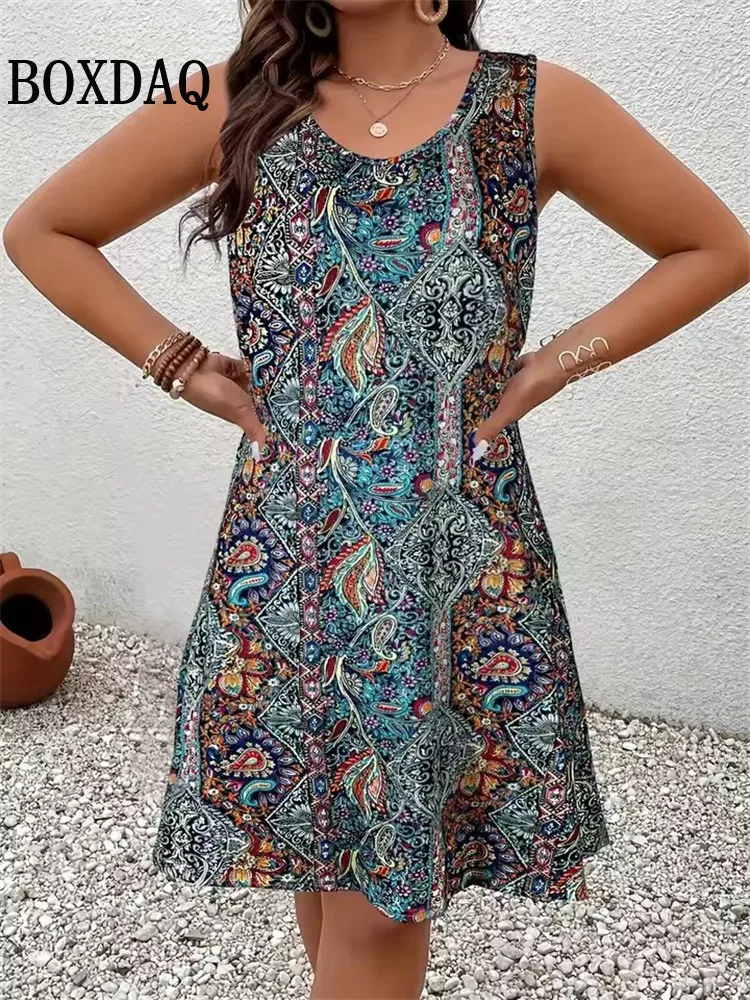 Summer Vest Beach Short Dress Women Loose Sundress Casual Sleeveless A-Line Dress Vintage Women's Tank Flowers 3D Print Dresses