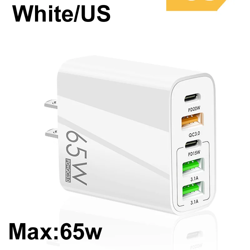 USB充電器,5ポート,36w,pd 20w qc 3.0 pd 15w 2 * 3.1a 5v/7.2a 9v/4a 12v/3a eu/us max: 65wアダプター壁急速充電タイプ-c