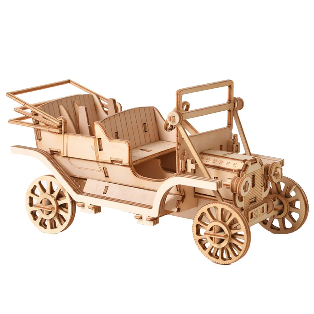 1 Set DIY Wooden Puzzle Plaything 3D Puzzle Toy Simulation Classic Car Style DIY Handmade Craft Jigsaw Puzzle Model (Wood Color)