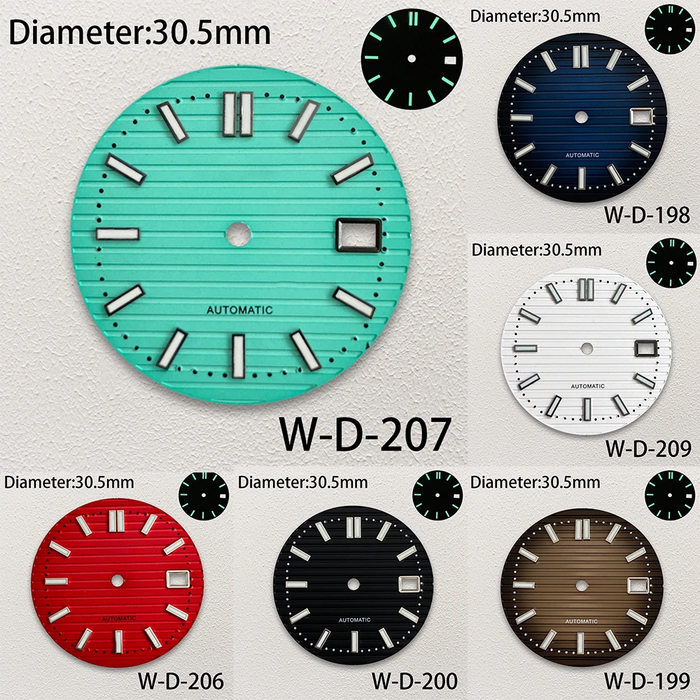 Luminous Watch Modificação Acessórios, S Logo, Tiff qualquer mostrador azul, adequado para NH35, NH36, 4R, 7S, C3 Verde, 30,5 milímetros