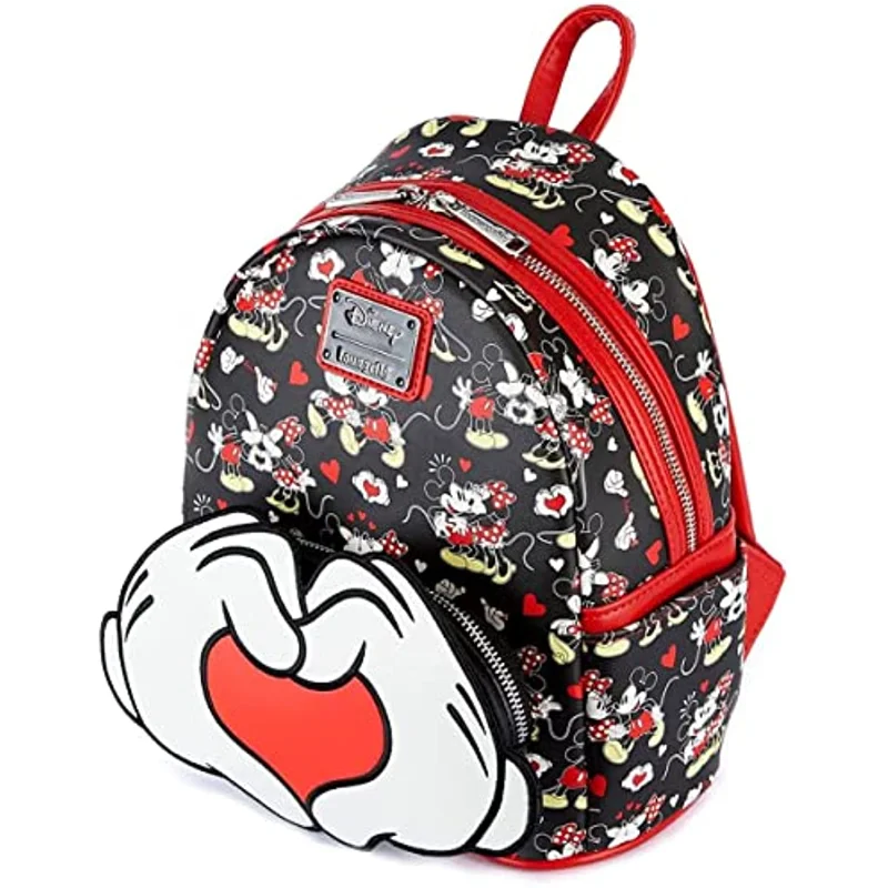 Loungefly Disney Mickey und Minnie Herz Hände Damen Doppel Strap Schulter Tasche Geldbörse Mini Rucksack