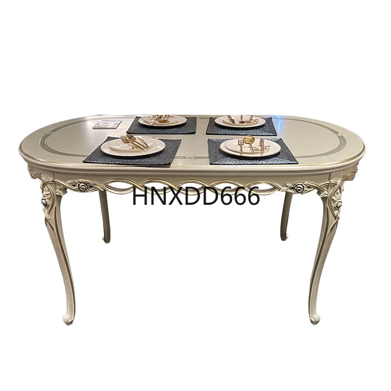 European solid wood oval rectangular dining table and chair combination luxury