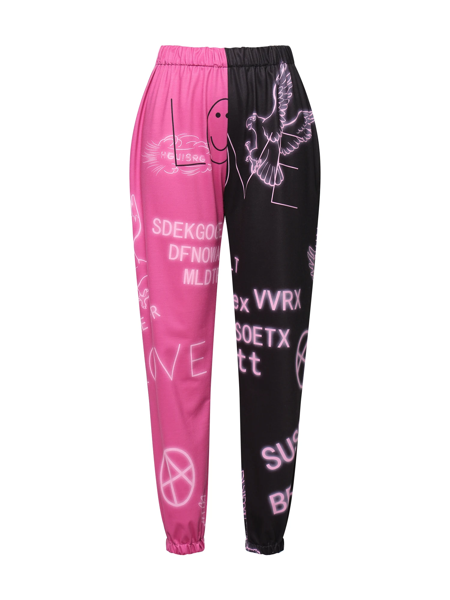 กางเกงลำลองผู้หญิงแฟชั่นสีตัดกันพิมพ์กางเกงเอวกลางขาบีม