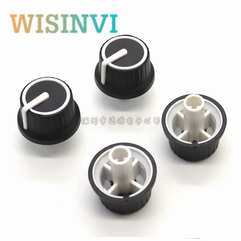 10PCS 25*25.5MM black and white rubber half shaft knob potentiometer rotary encoder volume switch knob suitable for D axis 6MM