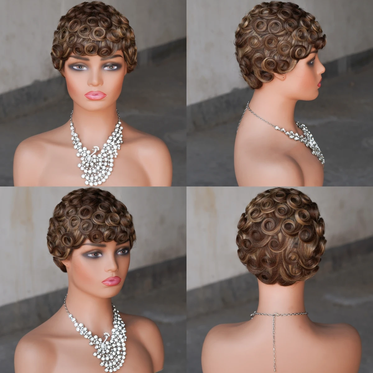 Farbe P427 Echthaar Lockige Pixie-Cut Kurzhaarperücken für Frauen 150% Dichte 6 Zoll Remy-Haar Vollständig maschinell gefertigte Perücken – Detail 12