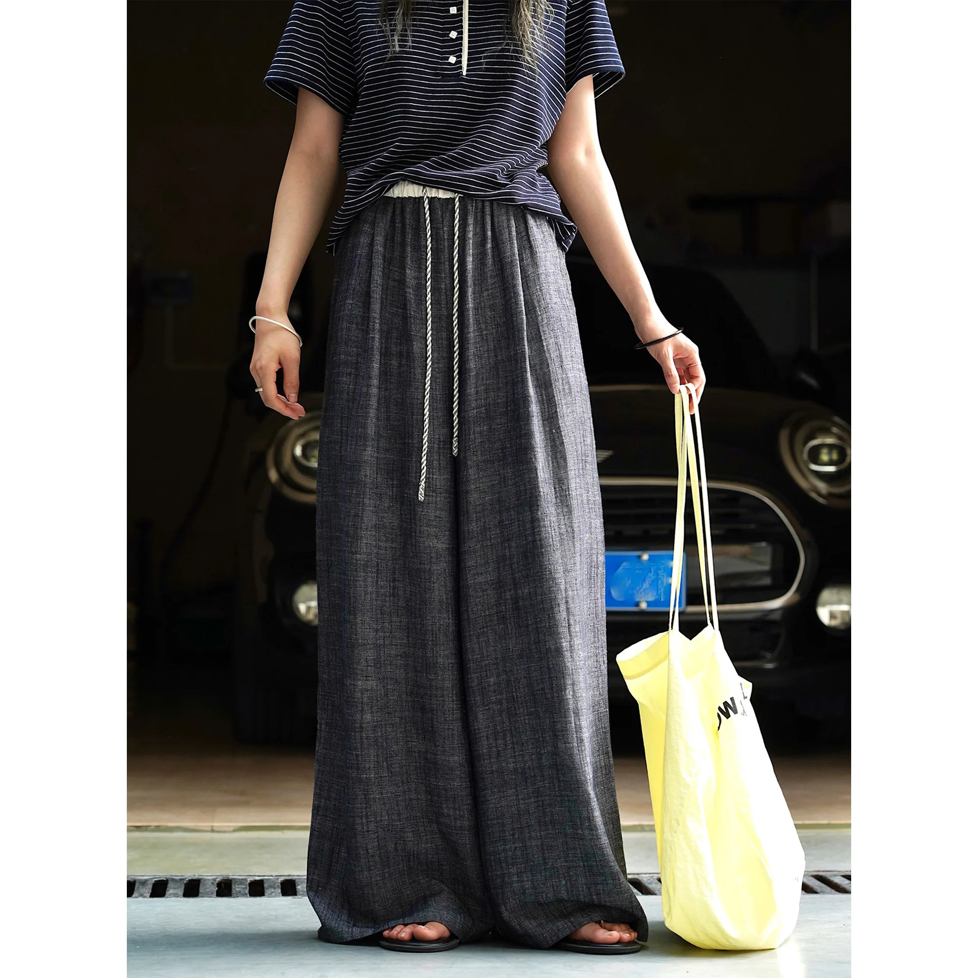

Summer Linen Drawstring Long Pants For Women Casual Draped Dry Breathable Pants