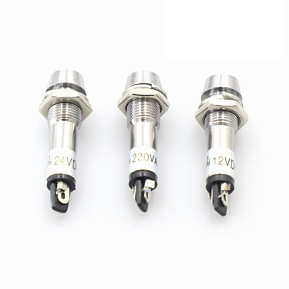 Luces indicadoras de Metal LED, lámpara de señal impermeable y de señal LED convexa, XD8-1, 5 colores, 12V, 24V, 220V, 8mm, 10 Uds.