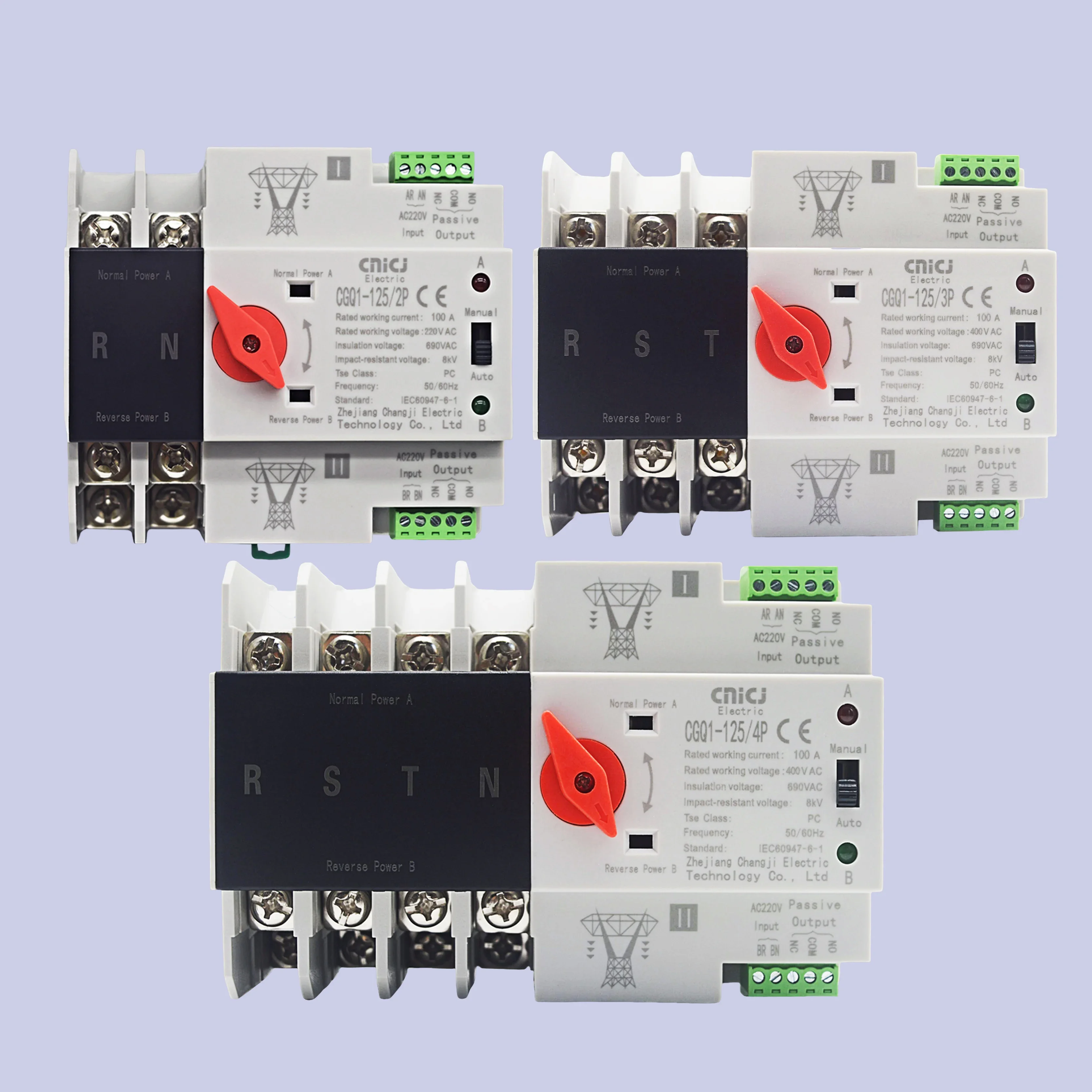 AC220V switch uninterruptible ATS dual power automatic transfer switch 2P/3P/4P 100A 50/60Hz