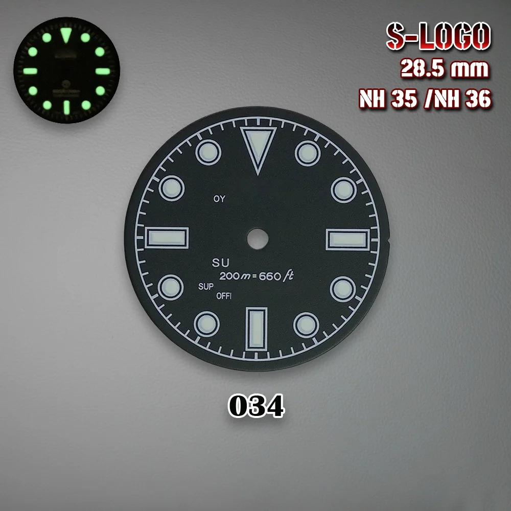 28.5 مللي متر SUB Dial S Dial Skx007 Fit 3/3.8/4.2 الساعة تاج أخضر مضيء ساعات اكسسوارات ل NH35/NH36 الحركة التلقائية