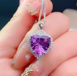 Natural Purple Amethyst Quartz Brazil Faceted Heart Love Pendant Silver 10x10mm Healing Stone Necklace AAAAAA