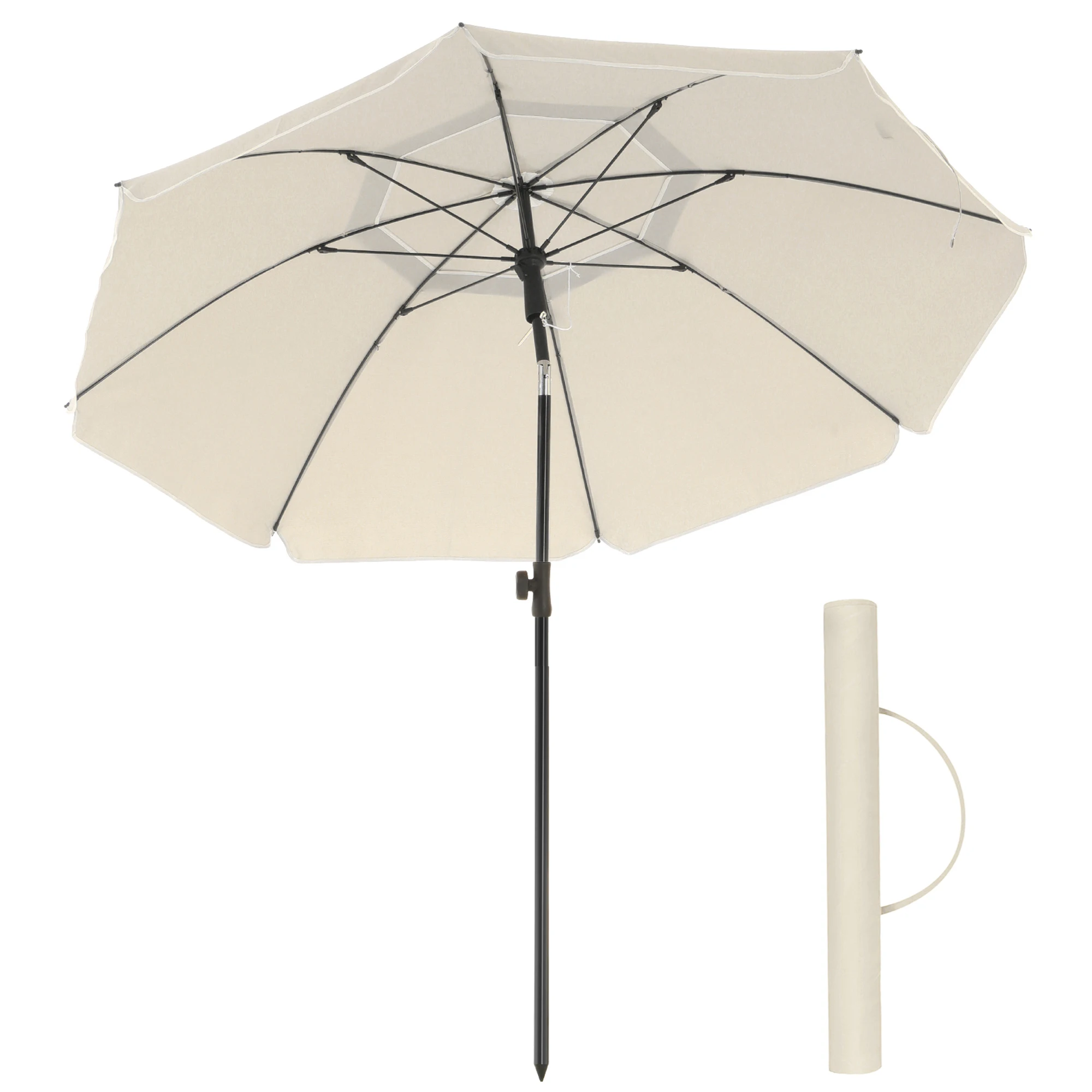 SONGMICS Sombrilla de 160 cm, UPF 50+, Inclinación Bidireccional de 30°, Altura Ajustable, con Bolsa de Transporte, para Balcón Jardín Terraza Playa, sin Base, Beige