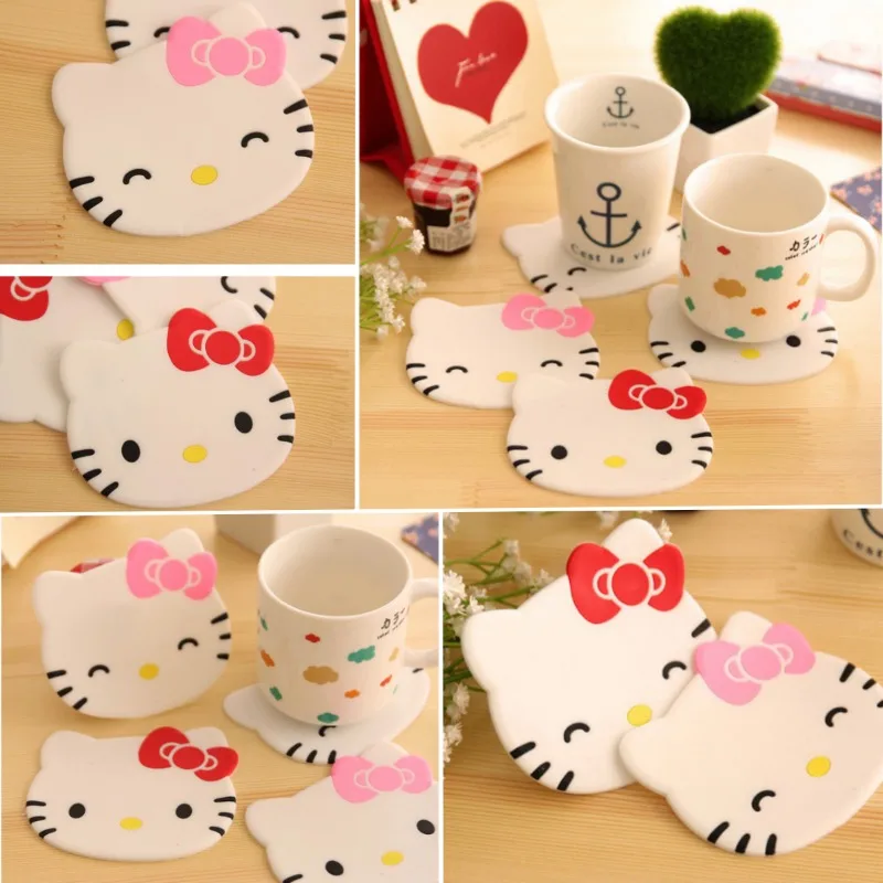 

Sanrio Hello Kitty Coaster Cartoon Anime Slip Insulation Pad Cup Mat Insulation Non-Slip Table Decoration Kitchen Accessories