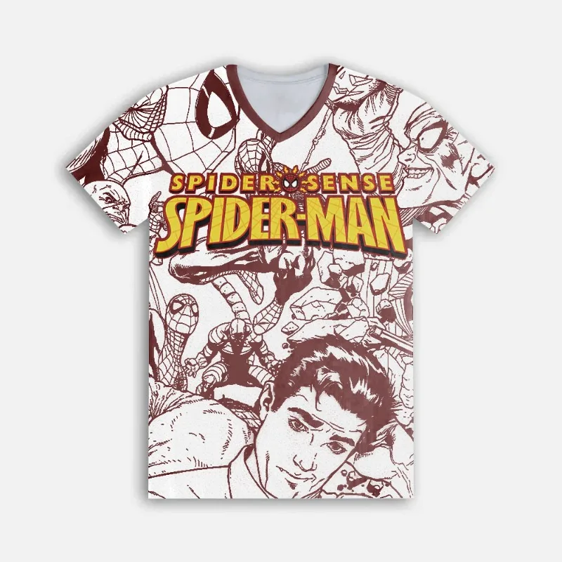 

Летние мужские и женские футболки Marvel Spider Man с воротником с 3D цифровым принтом и короткими рукавами, спортивная скоростная сушка
