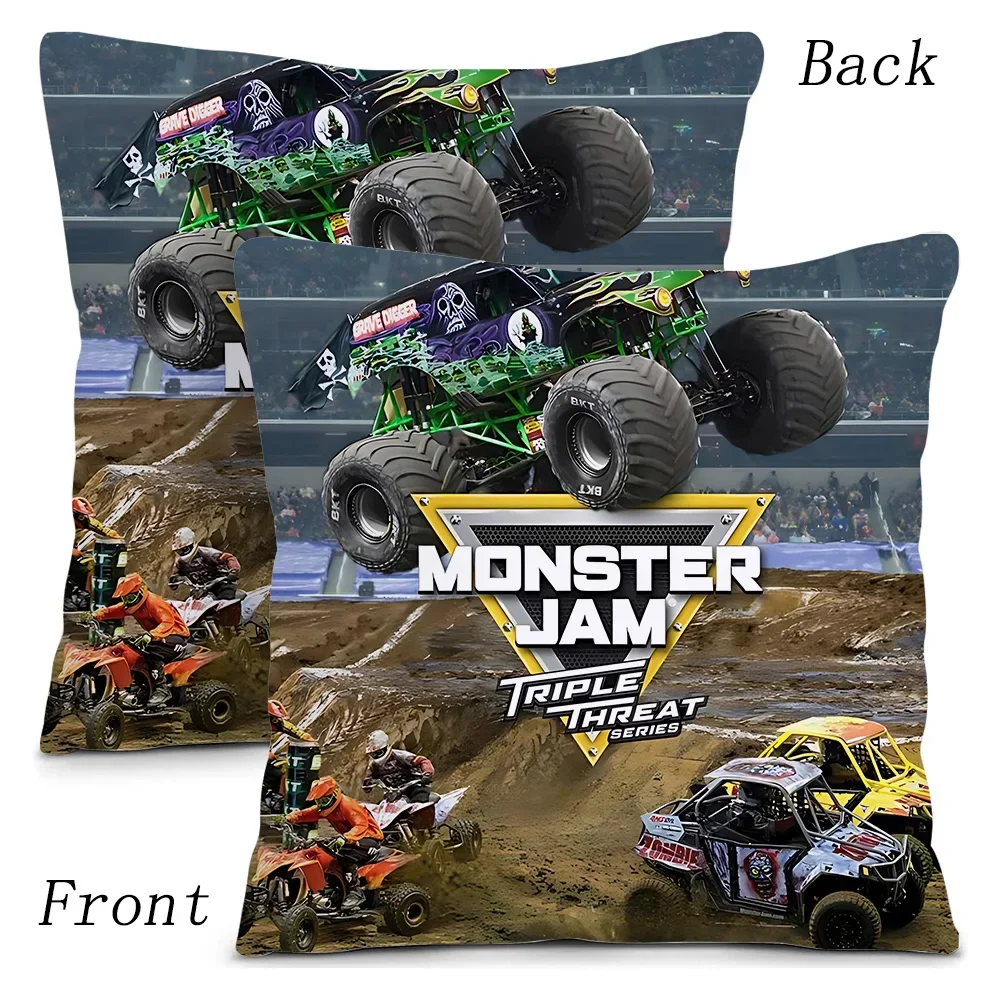 Monster Jam Monster Truck Cartoon Pillow Covers Cartoon Sofa Decorative Home Double-sided Printing Short Plush Cushion Cover