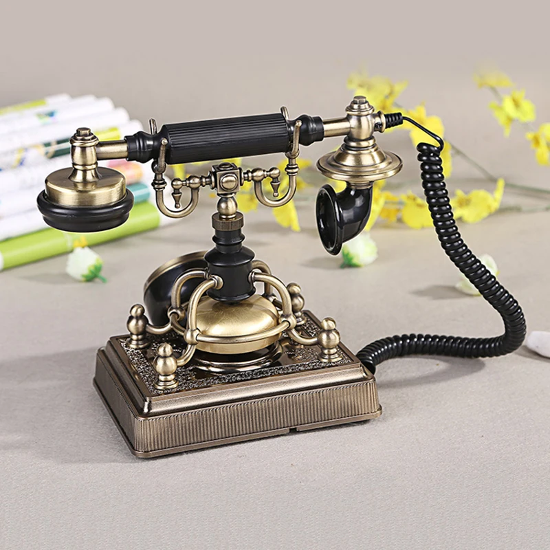 Antique Telephone Buttom Dial Design Retro Landline Phone Metal Base Telephone for Home Office