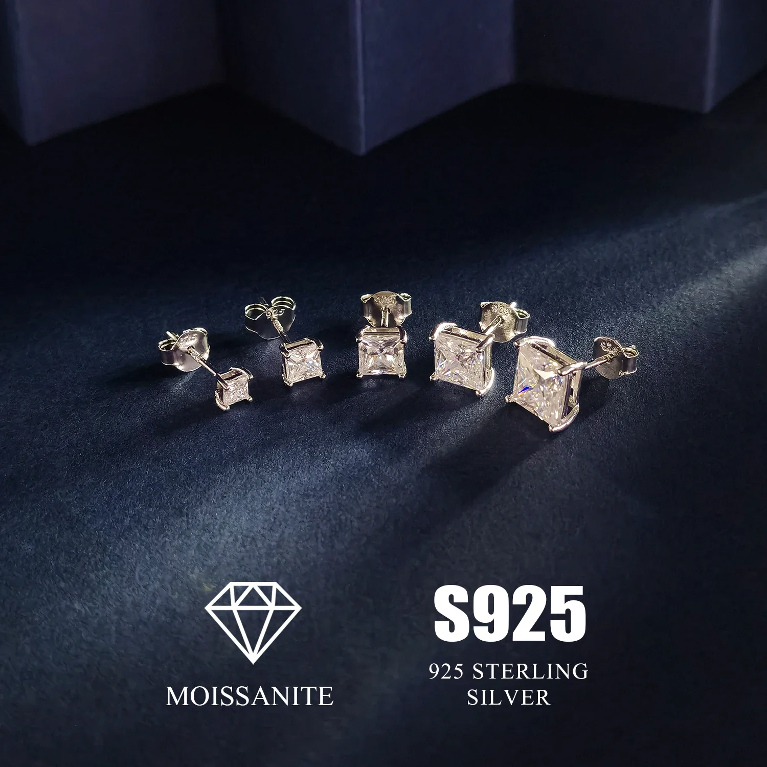 S925 Silver Stud Earrings Princess Cut Earring  Moissanite Earring for Women with Gra Certificate Engagement