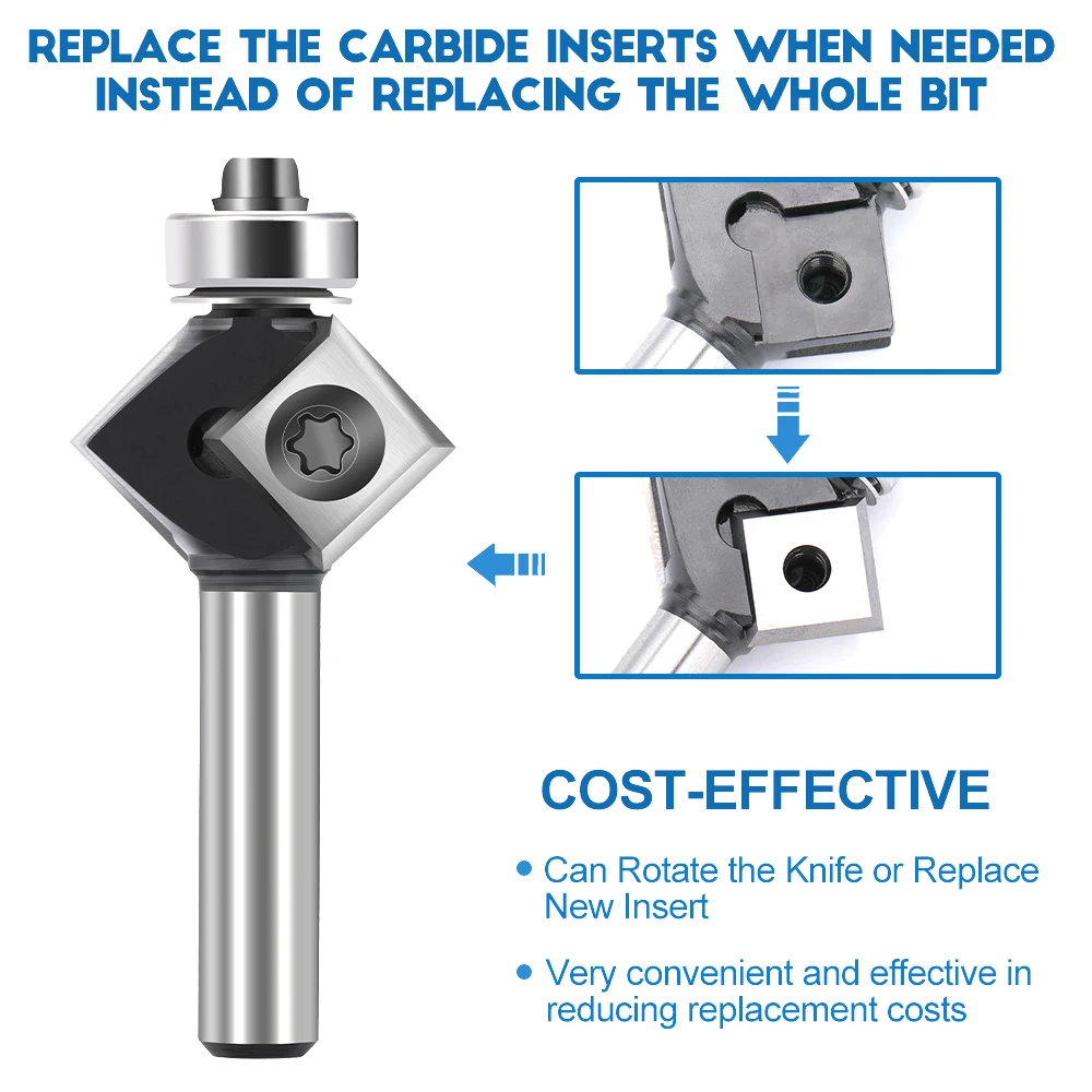 XCAN Milling Cutter 8mm Shank with 12mm Insert Chamfer Router Bits with Bearing Guide for Woodworker Edge Trimming Bits