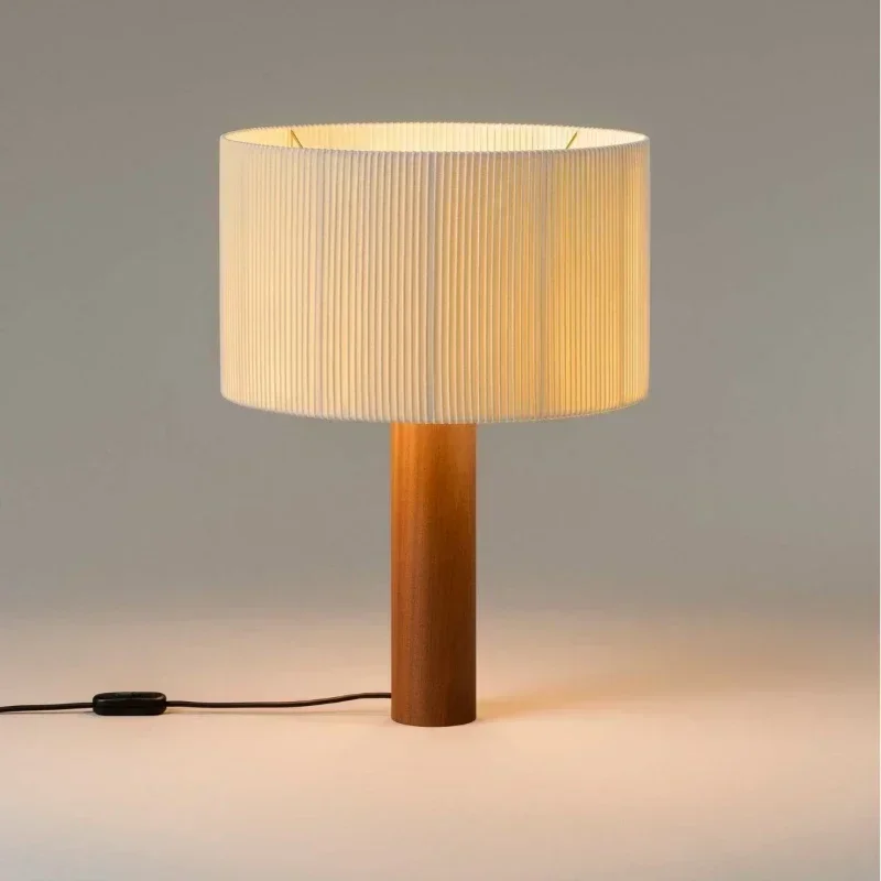 Wabi-sabi Table Light Fabric Table Lamp Vintage Minimalist Solid Wood Table Lamp for Bedroom Living Room home LED Lighting