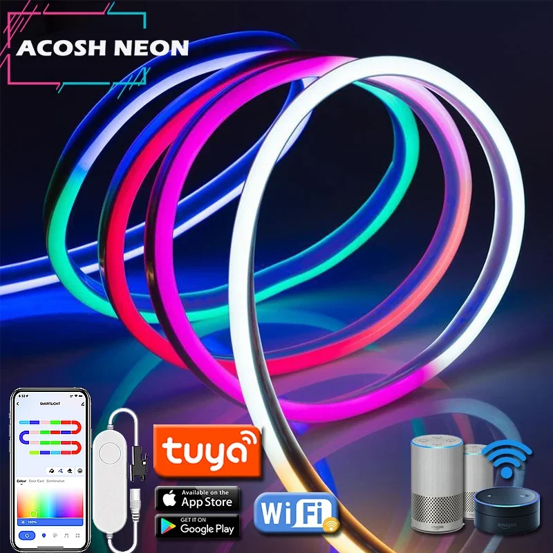 

10M/32.8ft RGBIC TUYA LED Neon Strip Light Chasing Effect WiFi Dreamcolor Flexible Neon Strip with Remote Work with Aleax