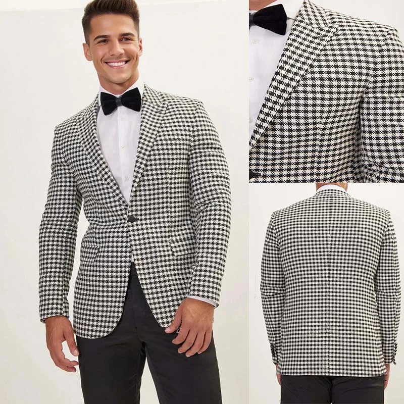 

Men's Suit Jacket Classic Houndstooth Single-breasted Slim Fit Man Coat Business Leisure customize Groom's Blazer For Banquet