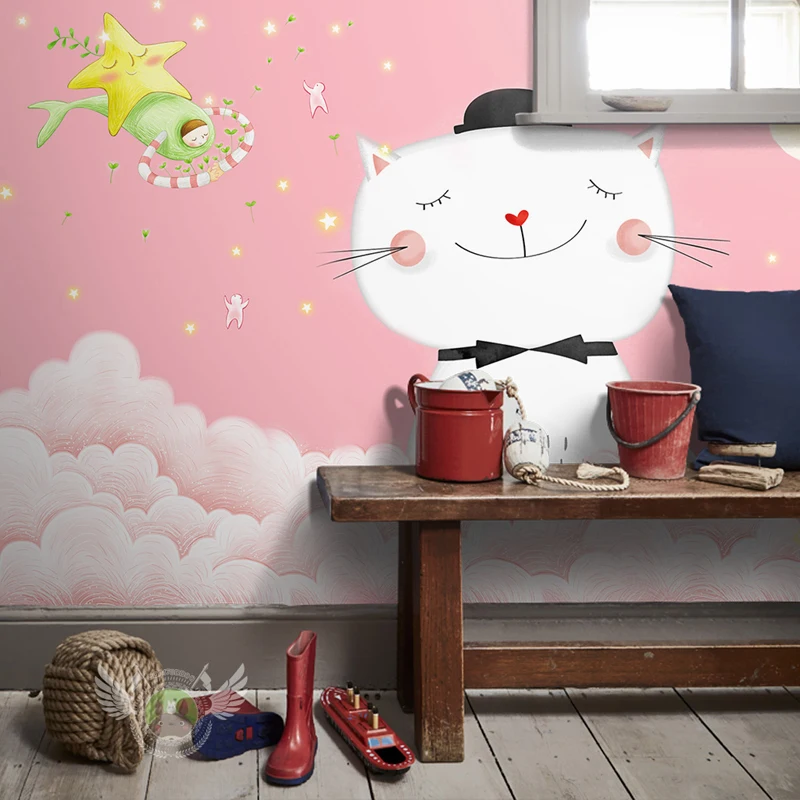 Cartoon Children's Room Wallpaper Cute Pink Girl's Room Bedroom Wallpaper Warm Princess Room Bedhead Background Wallpaper