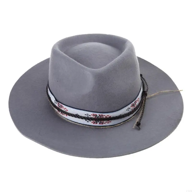 

P88B Vintage Bowler Hat Cosplay Costume Panama Hat Stage Performances Magicians Hat Woven Belt Hat Adult Winter Warm Wool Hat