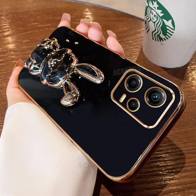 Note12 Luxury Rabbit Holder Case On For Xiaomi Redmi Note 12 Pro Plus 5g 12s 4g 12pro 12c Plating Silicone Stand Cover Note12s