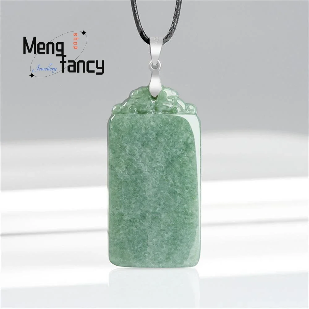 

Natural A-goods Jadeite Bean Green Ping An Wu Shi Plaque S925 Silver Buckle Head Jade Pendant Best Selling Fashion Charm Jewelry