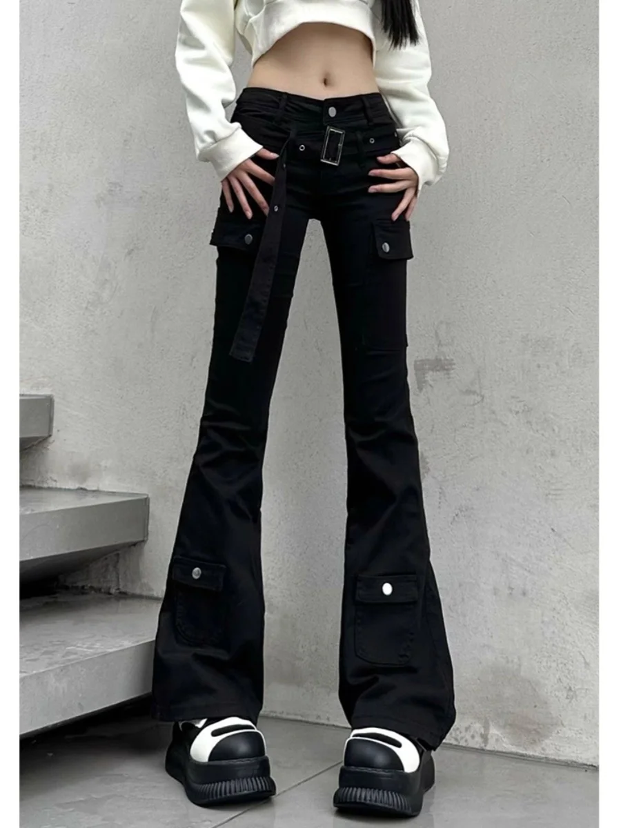 

Y2K Millennium Sexy Girl Micro Flare Denim Jeans Women Spring Autumn Black American Style Slimming Design Unique Workwear Tro...
