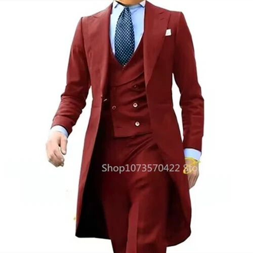 Imagen 2 del producto Esmoquin Formal de 3 piezas para hombre, conjunto de ropa de moda, chaqueta, pantalones, chaleco, traje largo para boda, fiesta de graduación