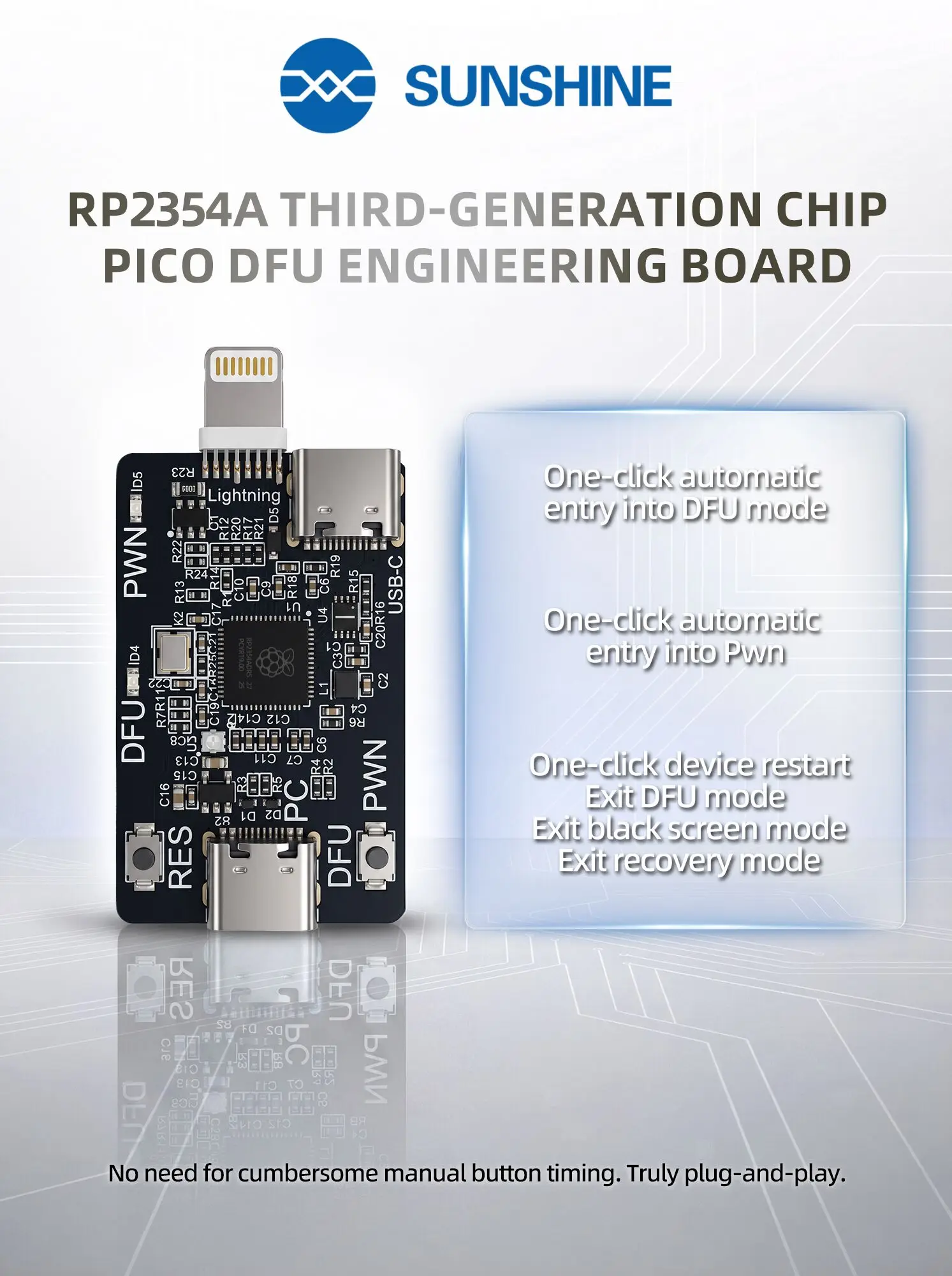 SUNSHINE RP2354A Pico DFU Engineering Board One‑Click DFU PWND Tool for iPhone XR‑11Pro Max iPad Repair
