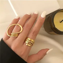 Gold Color Unique Lines Massive Ring Set Women‘s Large Rings Finger Jewelry Vintage Distorted Geometric Ring for Birthday Gift