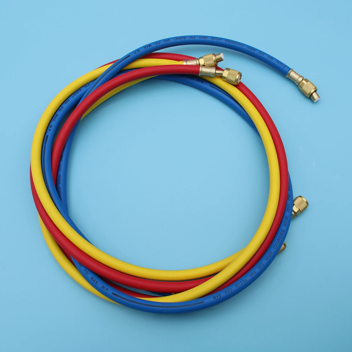 

60 " Three-color Tube Charging Hoses W/Shut HVAC R410a 1/4"SAE 60" 600 PSI Charge