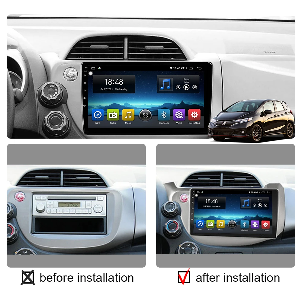 2 Din Car Radio Android Carplay For Honda Jazz Fit 2007 - 2013 Auto Stereo Multimedia Video Player GPS Navigation Wifi 4G No DVD