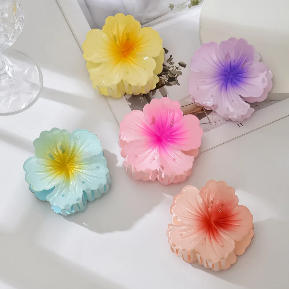 Gradient Color Flower Hair Claw Geometry Korean Style Acrylic Shark Clip Hair Accessories Claw Clip Hair Grab Clip