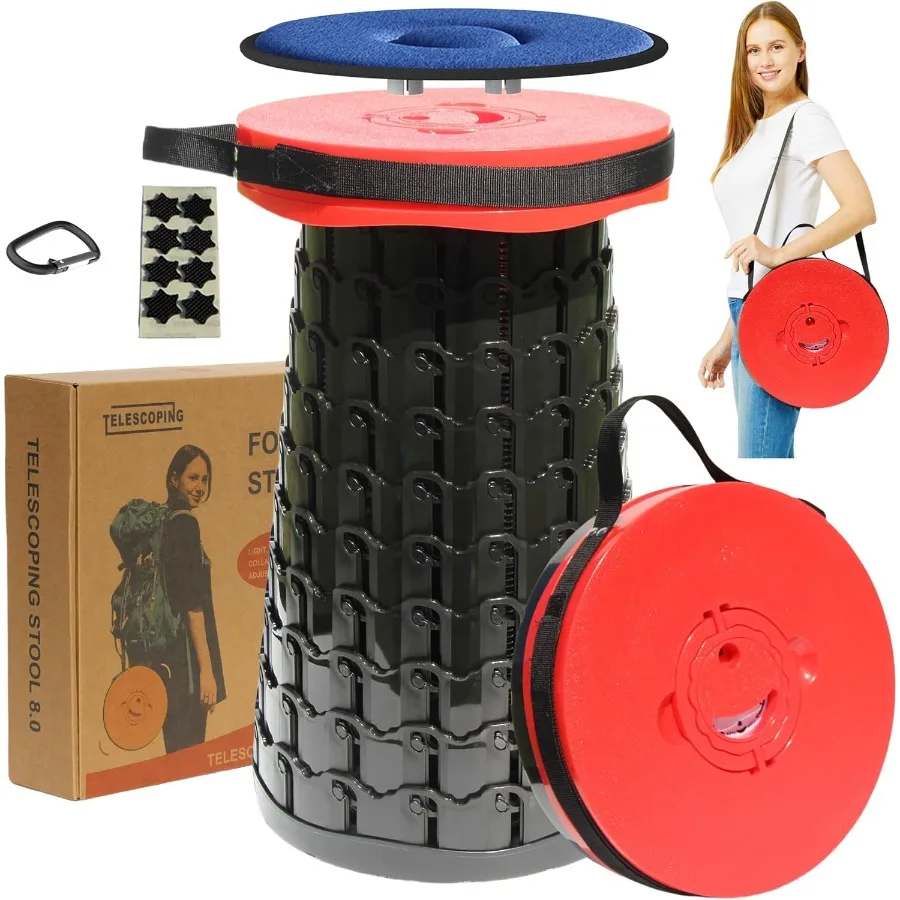 2025 Upgraded XXL 19.7 Collapsible Stool with Cushion 1000lbs Max Weight Heavy Duty Portable Telescoping Stool Retractable Seat