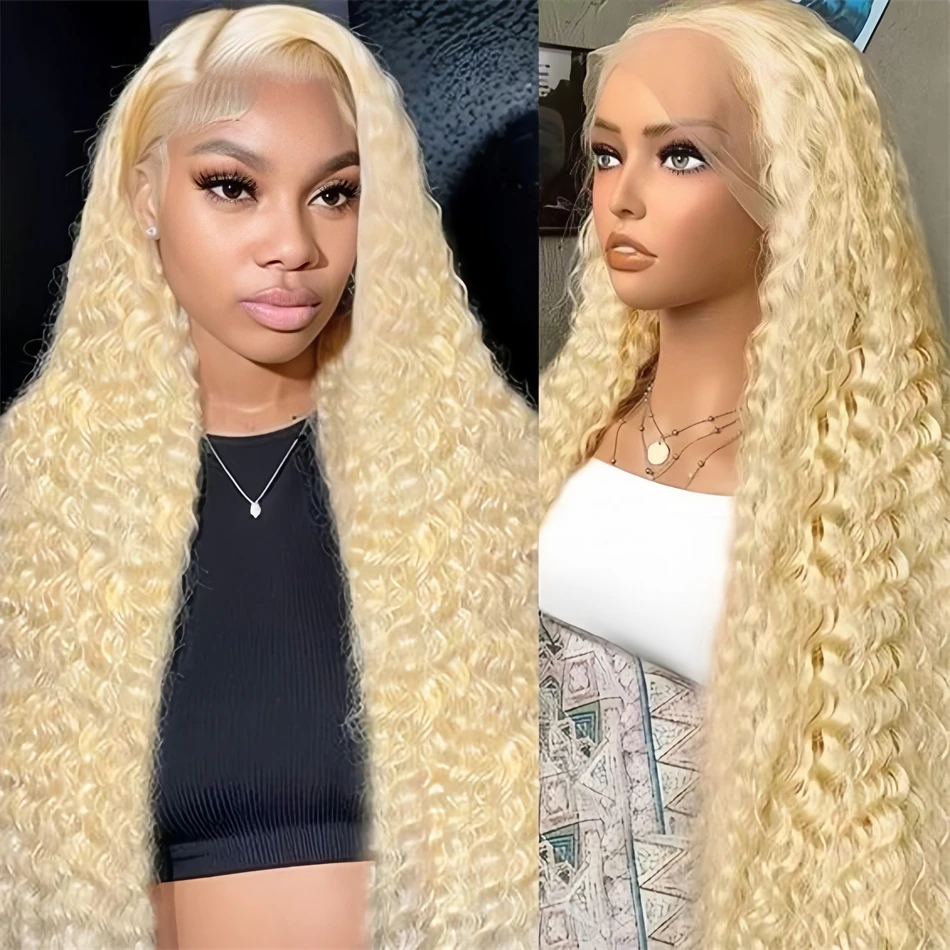 Blonde 613 Curly 13x6 Hd Transparent Lace Frontal Wigs 100% Human Hair 13x4 Hd Lace Front Brazilian Preplucked Deep Wave Wigs