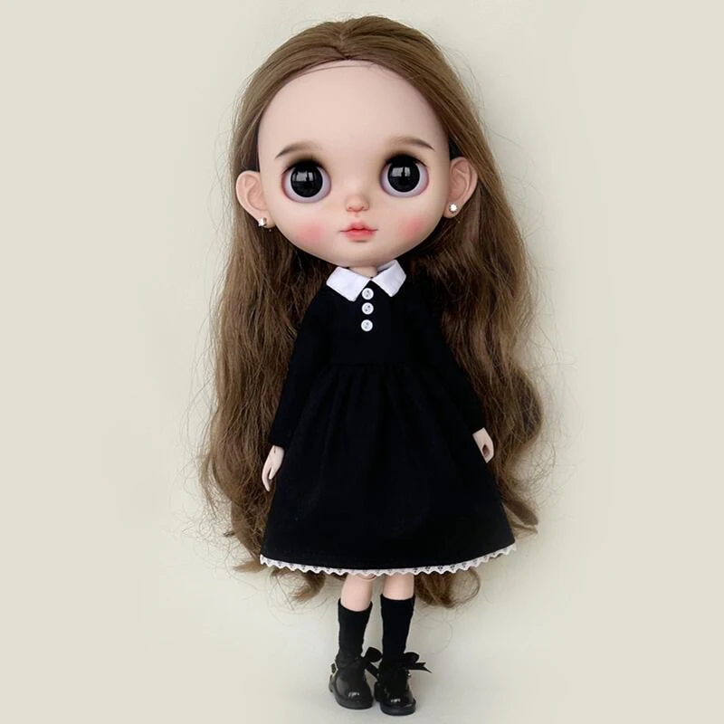 Arrival Handmade Blythe Clothes Round Neck Long Sleeve Black Dress for Barbie Blyth OB24 Azone OB22 Doll YMY 22 23 Doll