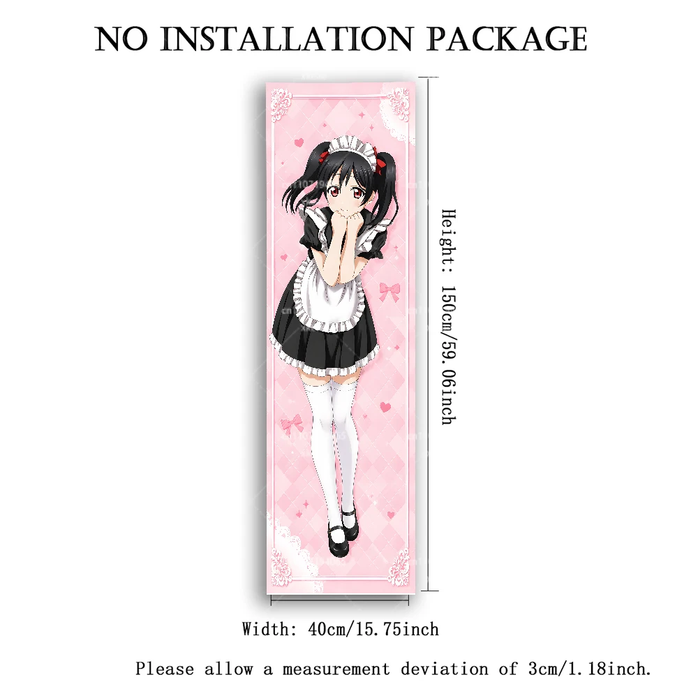 Nico Yazawa Vertikaler Wandteppich, LoveLive Maid Outfit, rosa kariertes Herz-Hintergrund, langer Anime-Wandbehang – Detail 1
