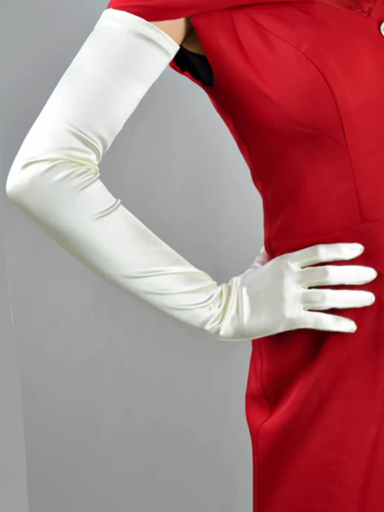 70 cm Frauen Satin Elastizität Glatte Hochzeit Kleid Oper Ellenbogen Etikette Handschuhe Leistung Cosplay Abend Elegante Accessoires