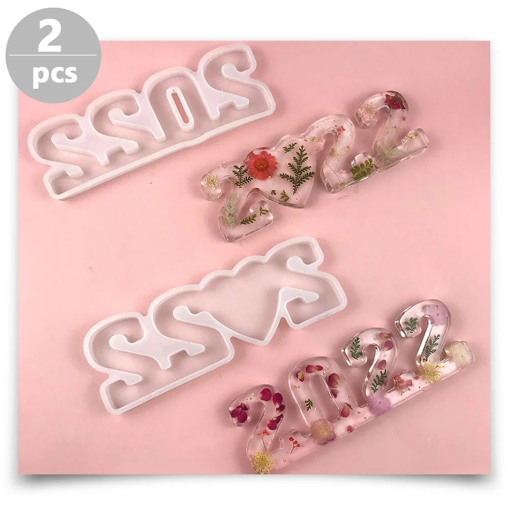 

2Pcs DIY Number Mold Silicone Ornaments Molds Easy Release Epoxy Craft Moulds for 2022 Number Hanging Decorations