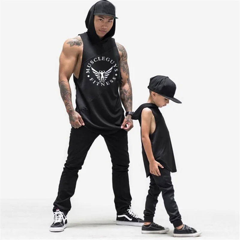 Men Fitness Sleeveless Shirts with Hoody Mesh Patchwork Cotton Gym Sport Clothing Bodybuilding Tank Tops Casual Hoodies Singlets