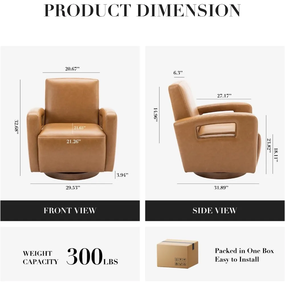 Swivel Accent Chair, Faux Leather Swivel Chair with Solid Wooden Base | Living Room Armchair Single Sofa for Small Spaces