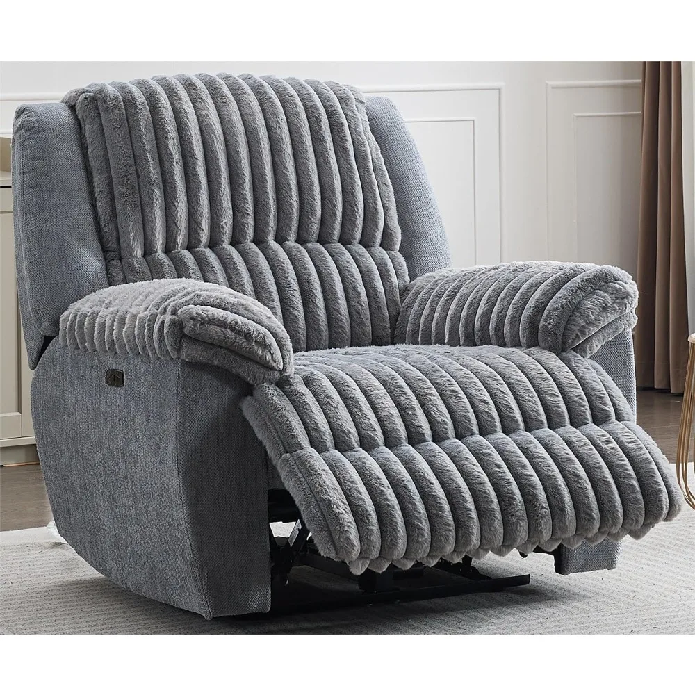 

Oversized Power Recliner Chairs for Big and Tall Man Faux Fur Electric Extra Large Recliners Soft Overstuffed Reclining Theater