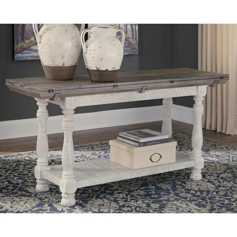 Havalance Farmhouse Sofa Table, Flip Top Design for Additional Dining Space and Fixed Lower Shelf, Gr