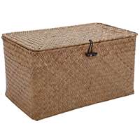 Handmade Straw Woven Storage Basket with Lid Makeup Organizer Storage Box Seagrass Laundry Baskets Rattan Jewelry Box(M)