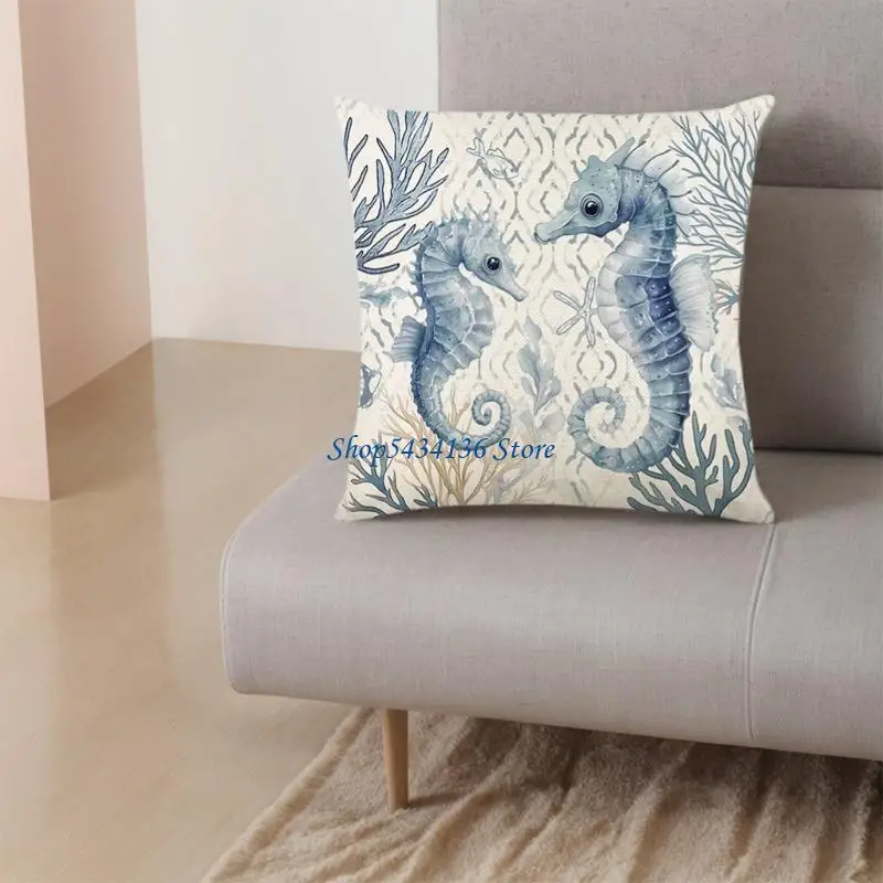 

H7ED Summer Ocean Linen Pillowcase Cushion Cover For Sofa And Bedroom Cushions Decorations Pillow Case