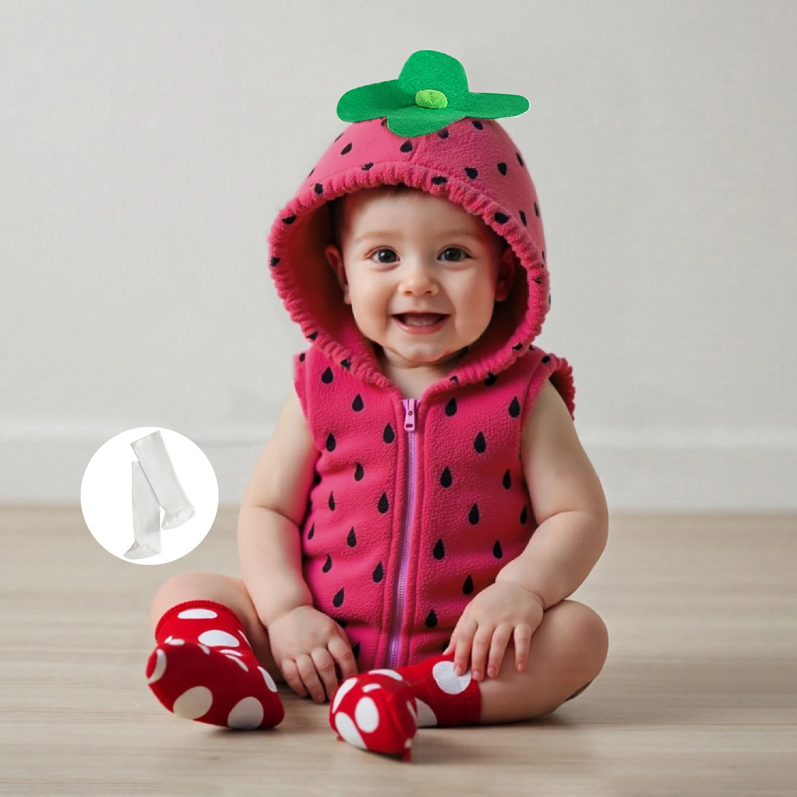 

Baby Girls Romper Sleeveless Hooded Strawberry Seed Print Infant Bodysuit with Socks Cosplay Halloween Clothes Cosplay Costume