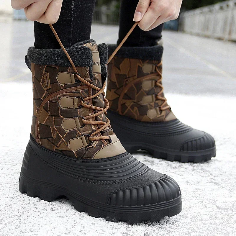 Warm Outdoor Waterproof Hunting Working Boots Mens Camouflage Outdoor Shoes Male Winter Snow Boots Mid-calf Duck Boots for Men